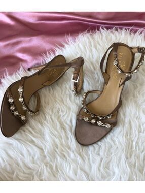 Valentino Garavani Silk & Leather Brown Crystal-Embellished Women's Sandals